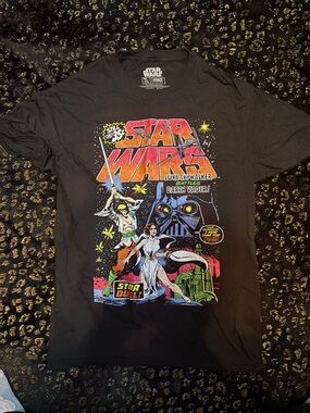 Star Wars Black Graphic Tee with Red and Yellow Print